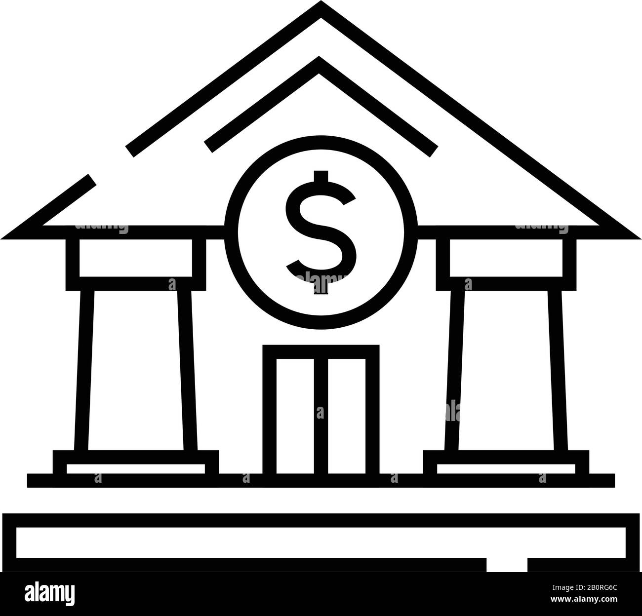 Icona della linea di costruzione bancaria, simbolo concettuale, illustrazione vettoriale del contorno, simbolo lineare. Illustrazione Vettoriale