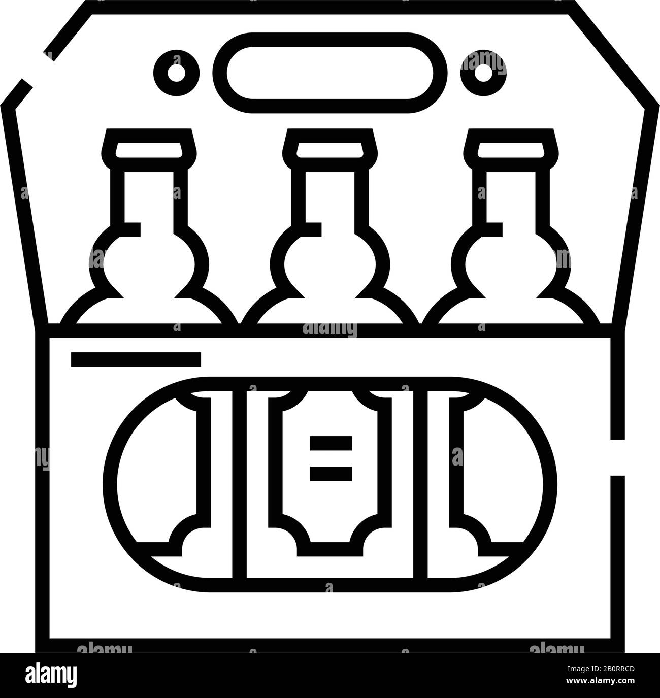 Icona della linea delle bottiglie di birra, simbolo concettuale, illustrazione vettoriale del contorno, simbolo lineare. Illustrazione Vettoriale