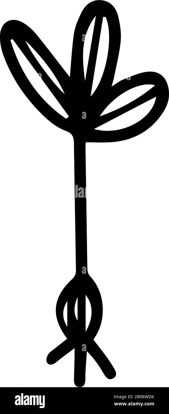Giovani pianta in stile doodle disegnato a mano isolato su sfondo bianco. Illustrazione dello stock del contorno del vettore. Illustrazione Vettoriale