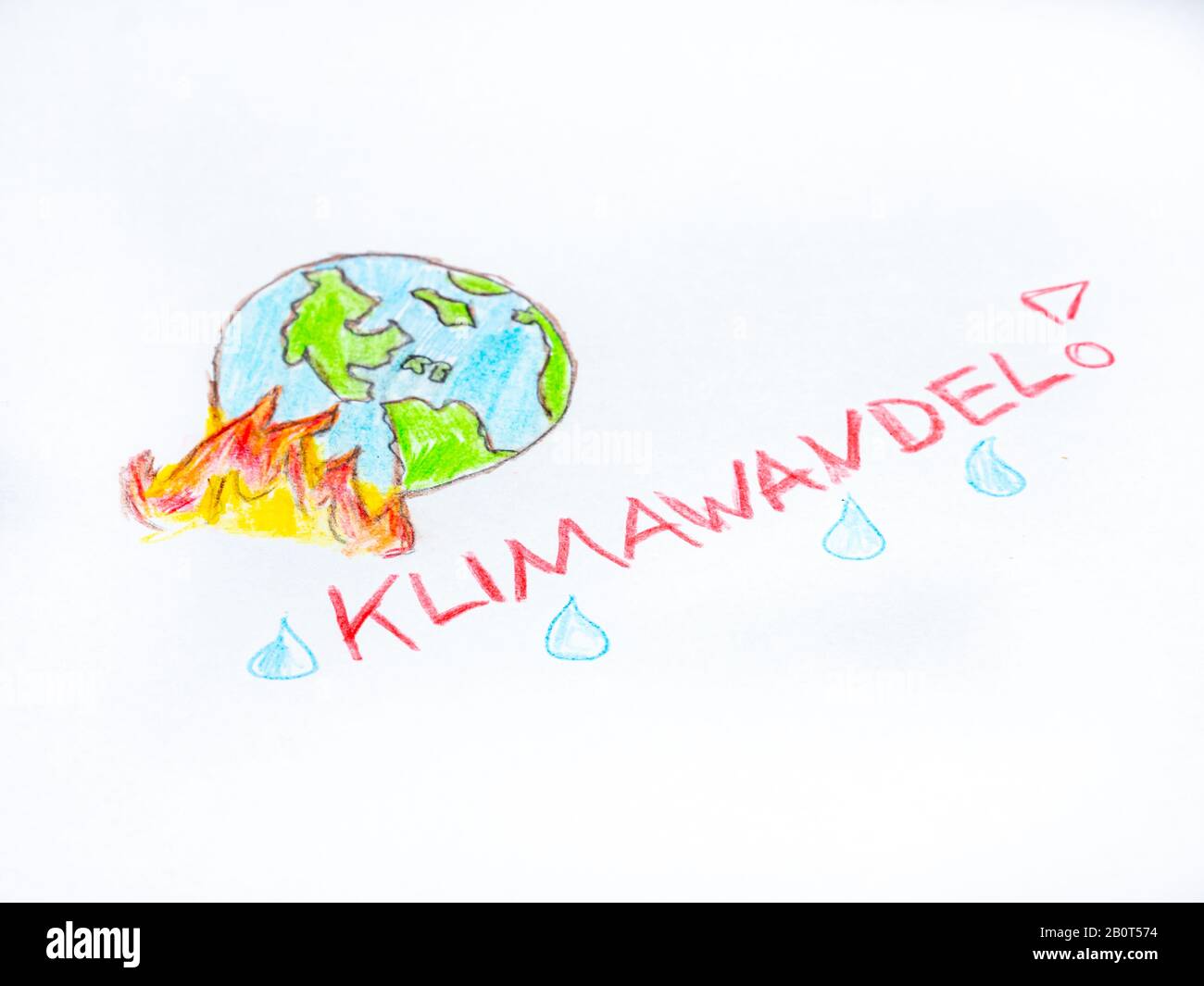 Disegno cambiamento climatico dipinto terra con fuoco in tedesco Foto stock  - Alamy