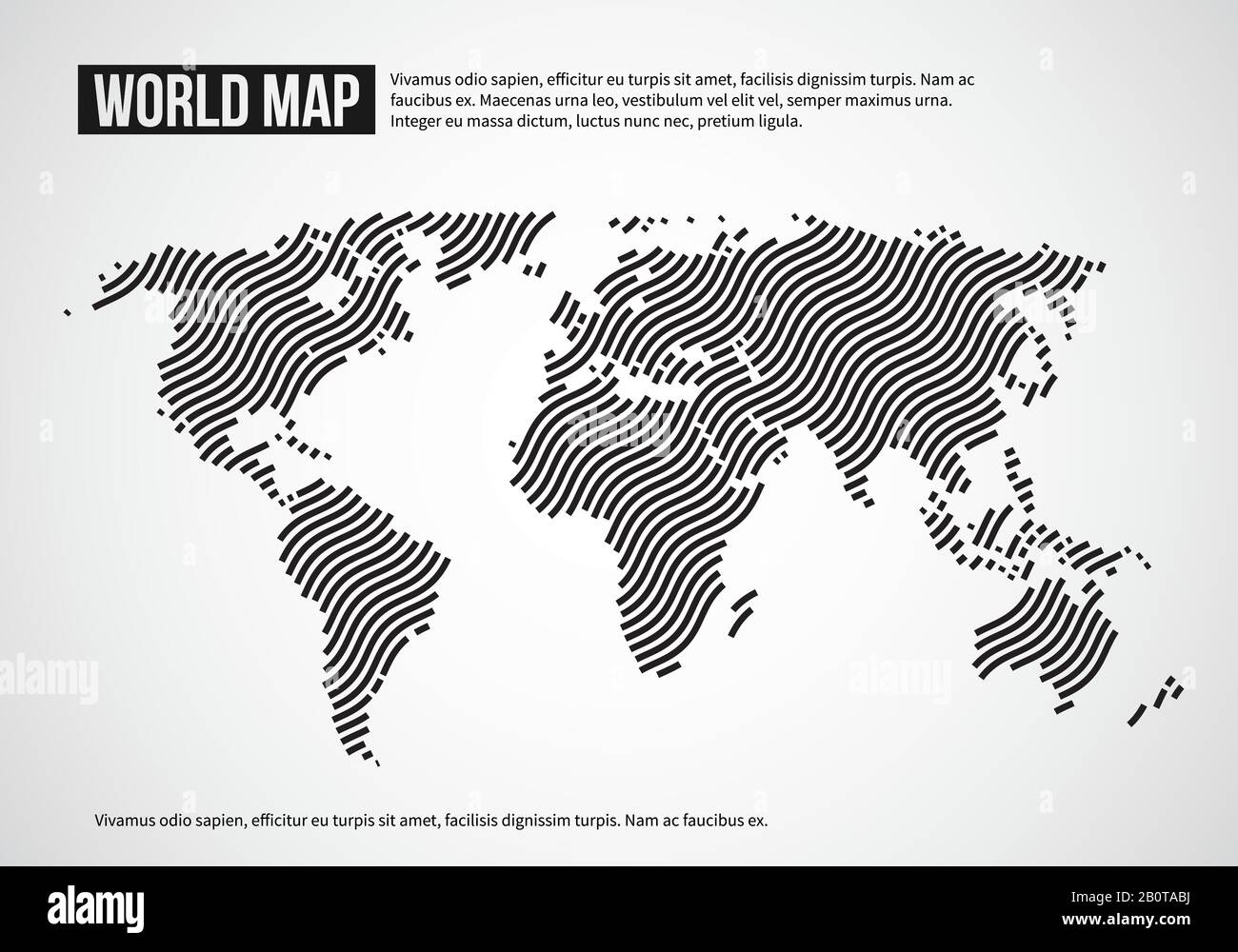 Mappa mondiale delle linee ondulate. Mondo astratto continenti topografia vettore infografica sfondo. Mappa del mondo di disegno, illustrazione di bandiera con continente del mondo Illustrazione Vettoriale