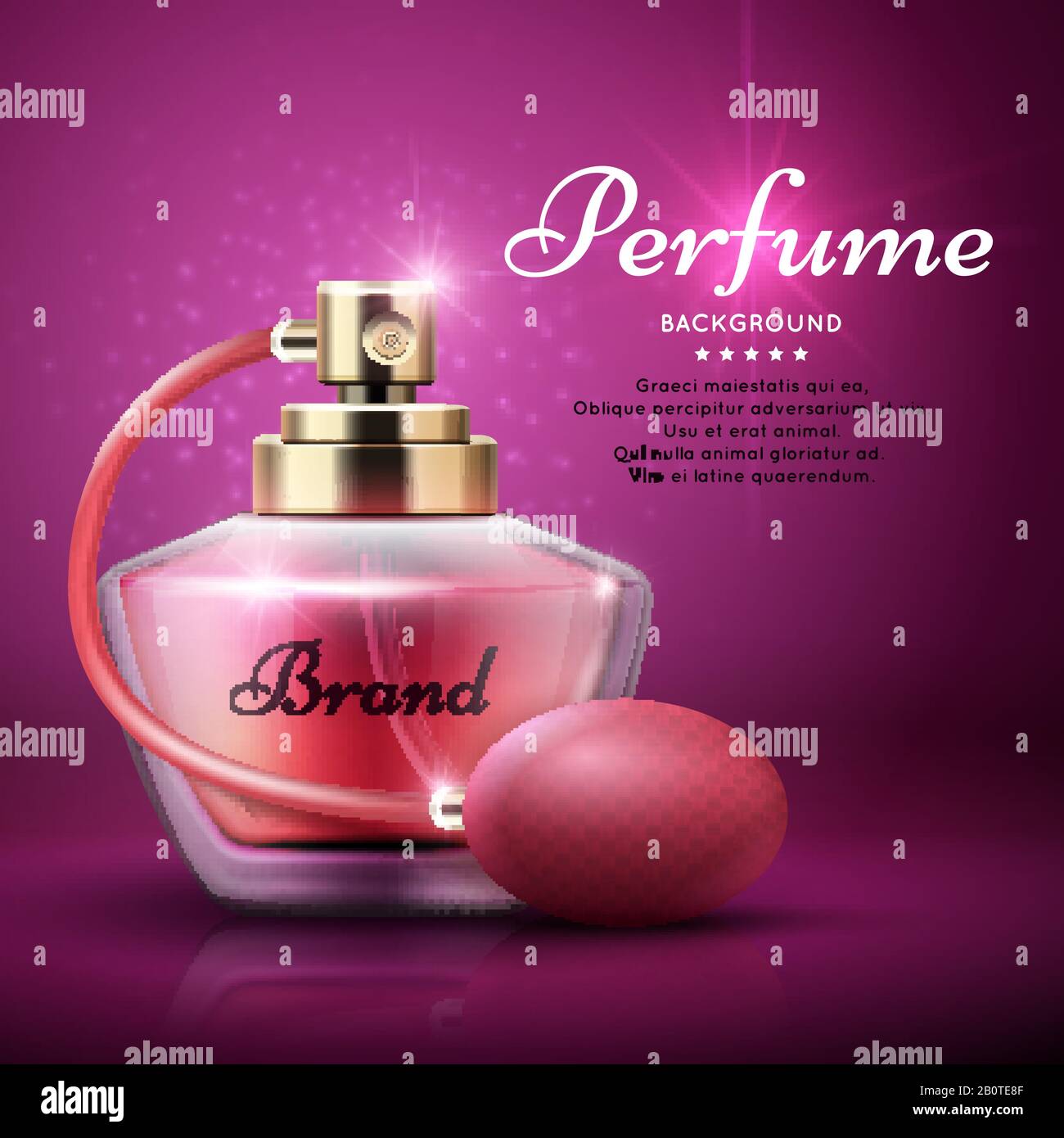 Profumo prodotto vettore fondo con profumo dolce profumo donna fragranza. Profumo di bottiglia di aroma, illustrazione di striscione con profumo Illustrazione Vettoriale