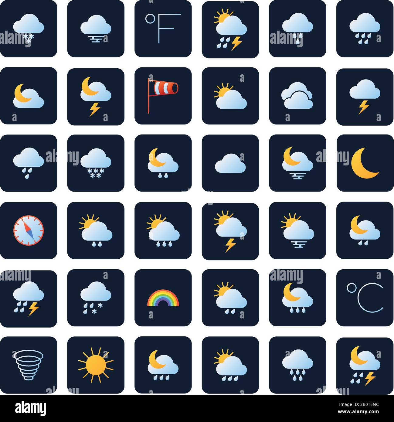 Icone vettore previsioni meteo. Simboli del clima e del meteo. Raccolta ...