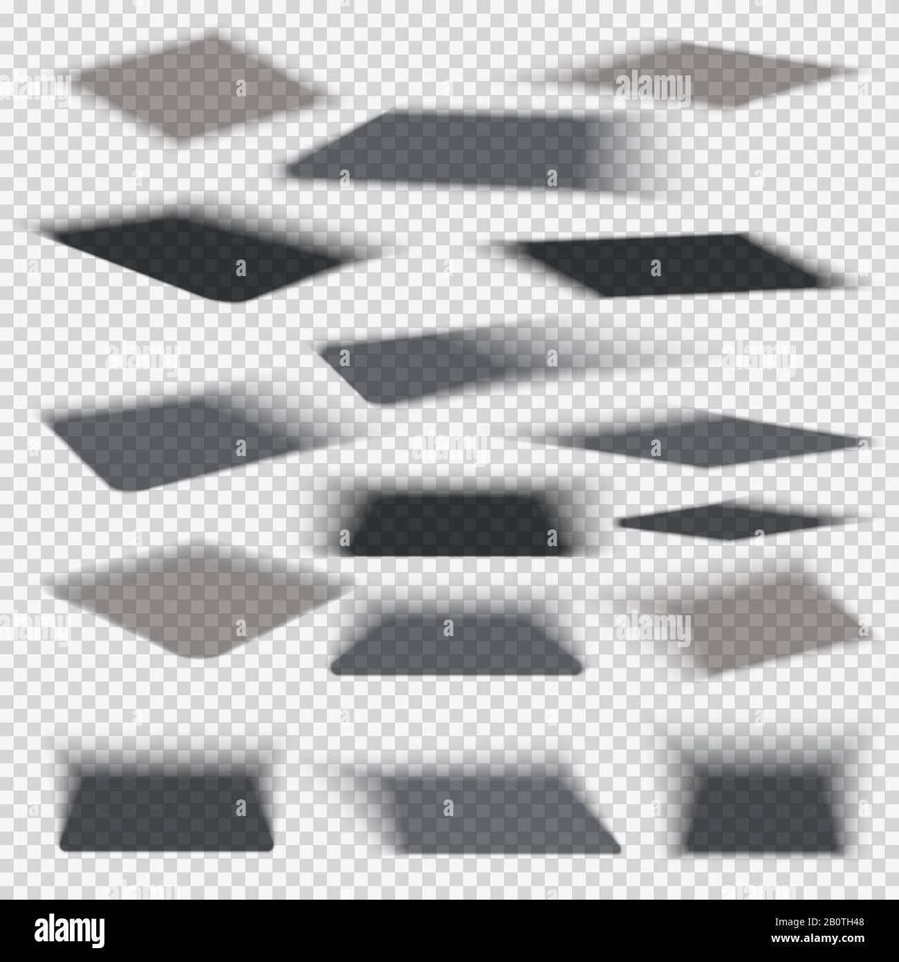 Ombre quadrate con bordo morbido isolato su set di vettori di sfondo trasparenti. Effetto dell'illustrazione della collezione shadow transparent Illustrazione Vettoriale