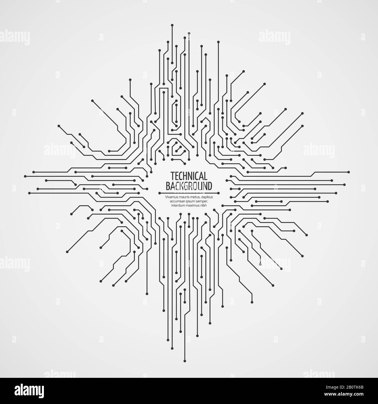Scheda madre per computer sfondo vettoriale con elementi elettronici della scheda a circuito stampato. Schema elettronico chip per la tecnologia del computer, illustrazione del calcolo integrato della scheda madre Illustrazione Vettoriale