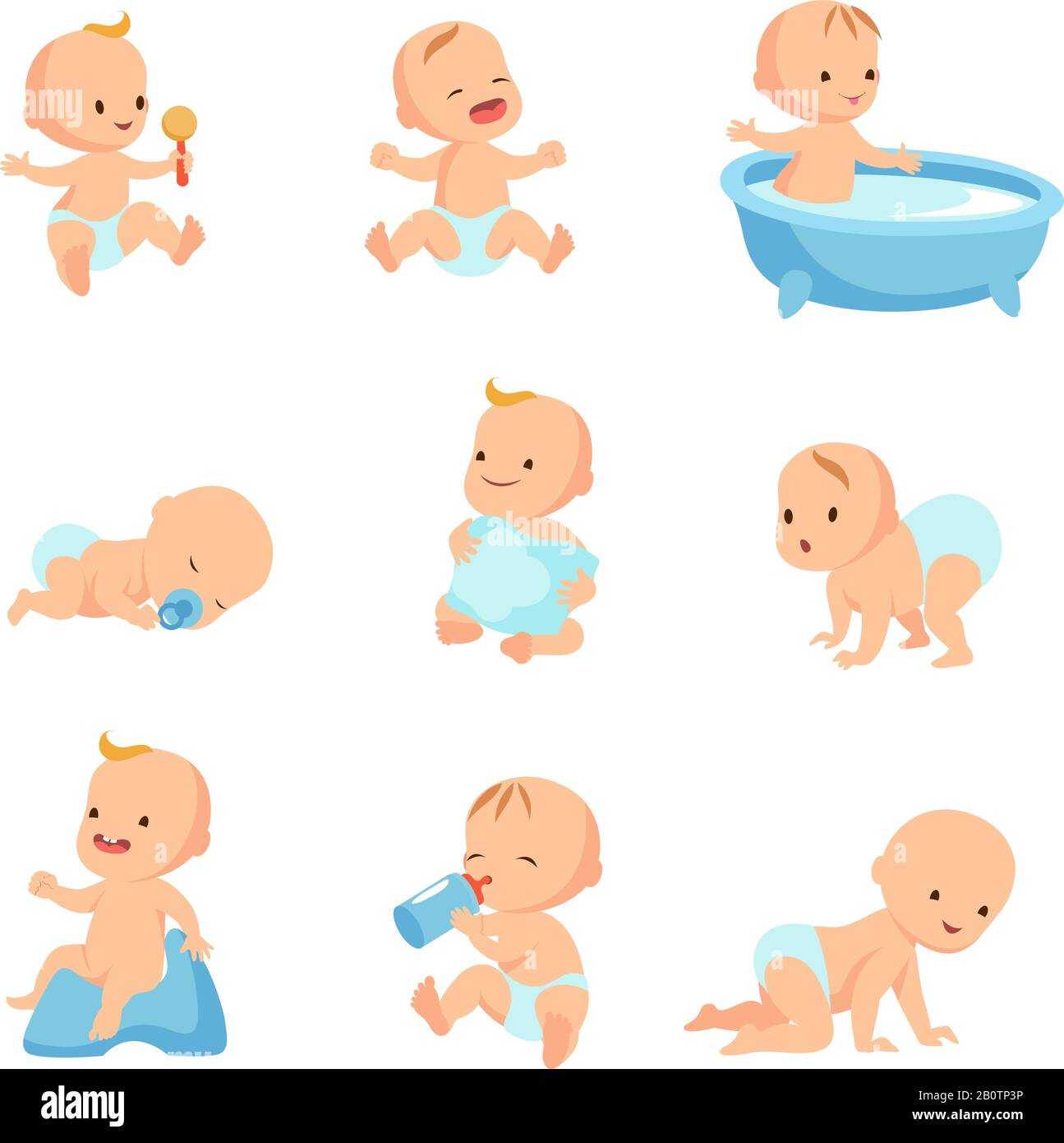 Felice bambino sorridente. Carino cartone animato toddlers vettore set. Bambino felice, bambino bambino bambino piccolo e illustrazione della ragazza Illustrazione Vettoriale