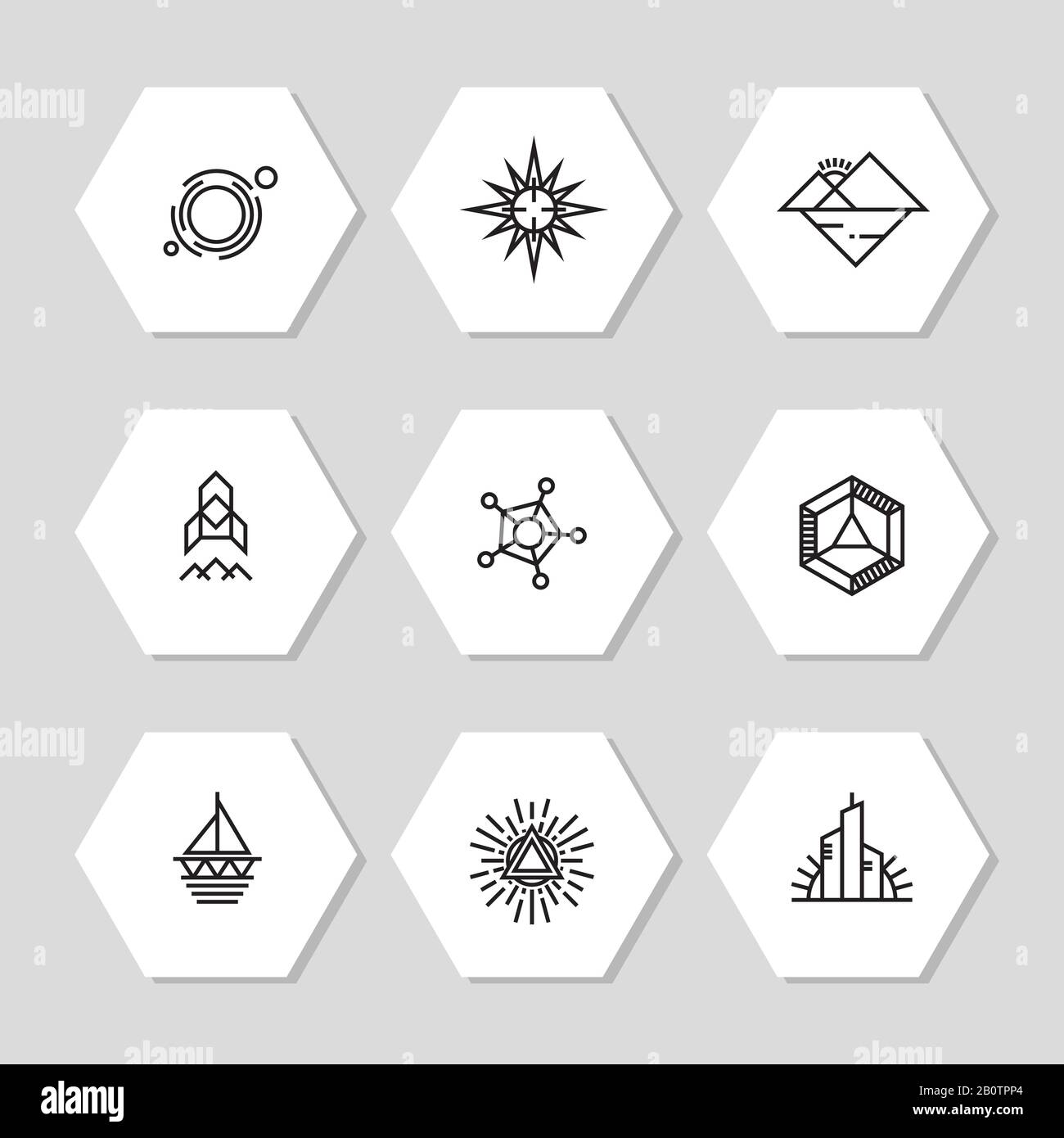 Set di icone geometriche minime - icone di linee astratte. Segno moderno del set di linee, illustrazione vettoriale Illustrazione Vettoriale
