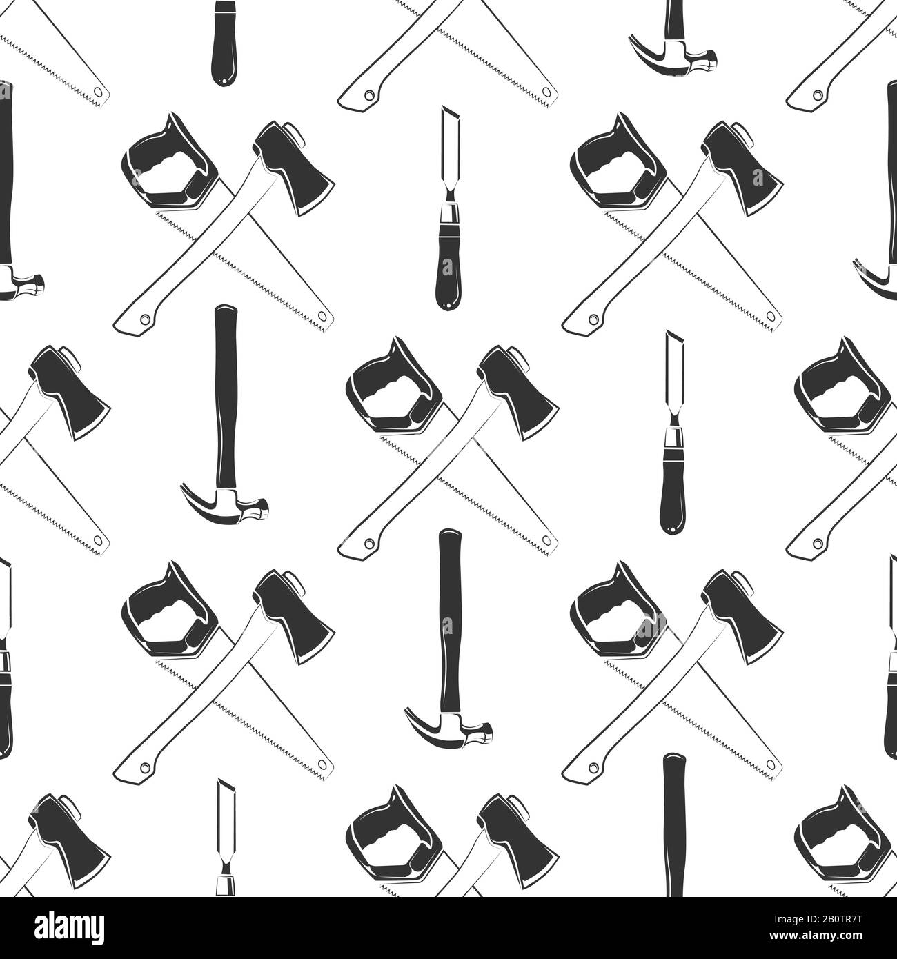 Carpenteria senza cuciture con martello, ascia, sega. Sfondo con strumenti di Falegnameria. Illustrazione del vettore Illustrazione Vettoriale
