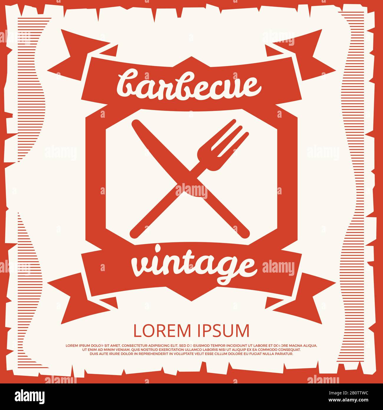 Barbecue party vintage poster design con emblema. Barbecue retro banner. Illustrazione del vettore Illustrazione Vettoriale