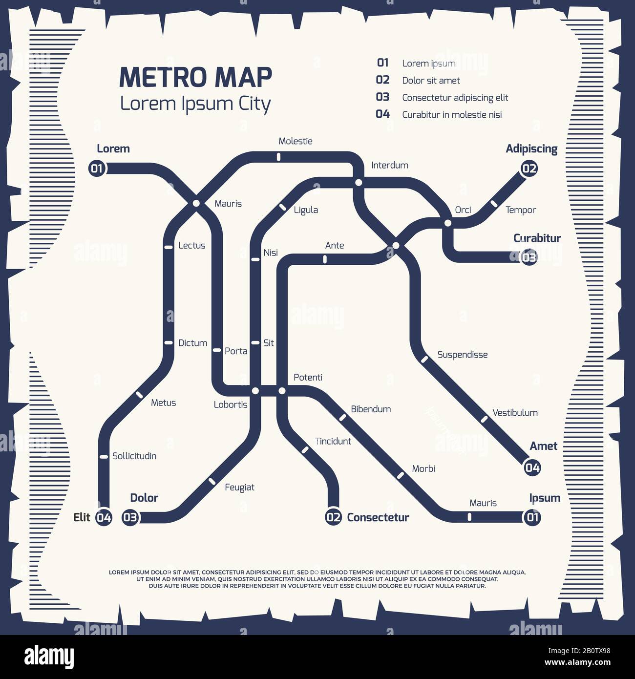 Metro mappa metropolitana - metro poster design. Poster trasporto mappa sotterranea. Illustrazione del vettore Illustrazione Vettoriale