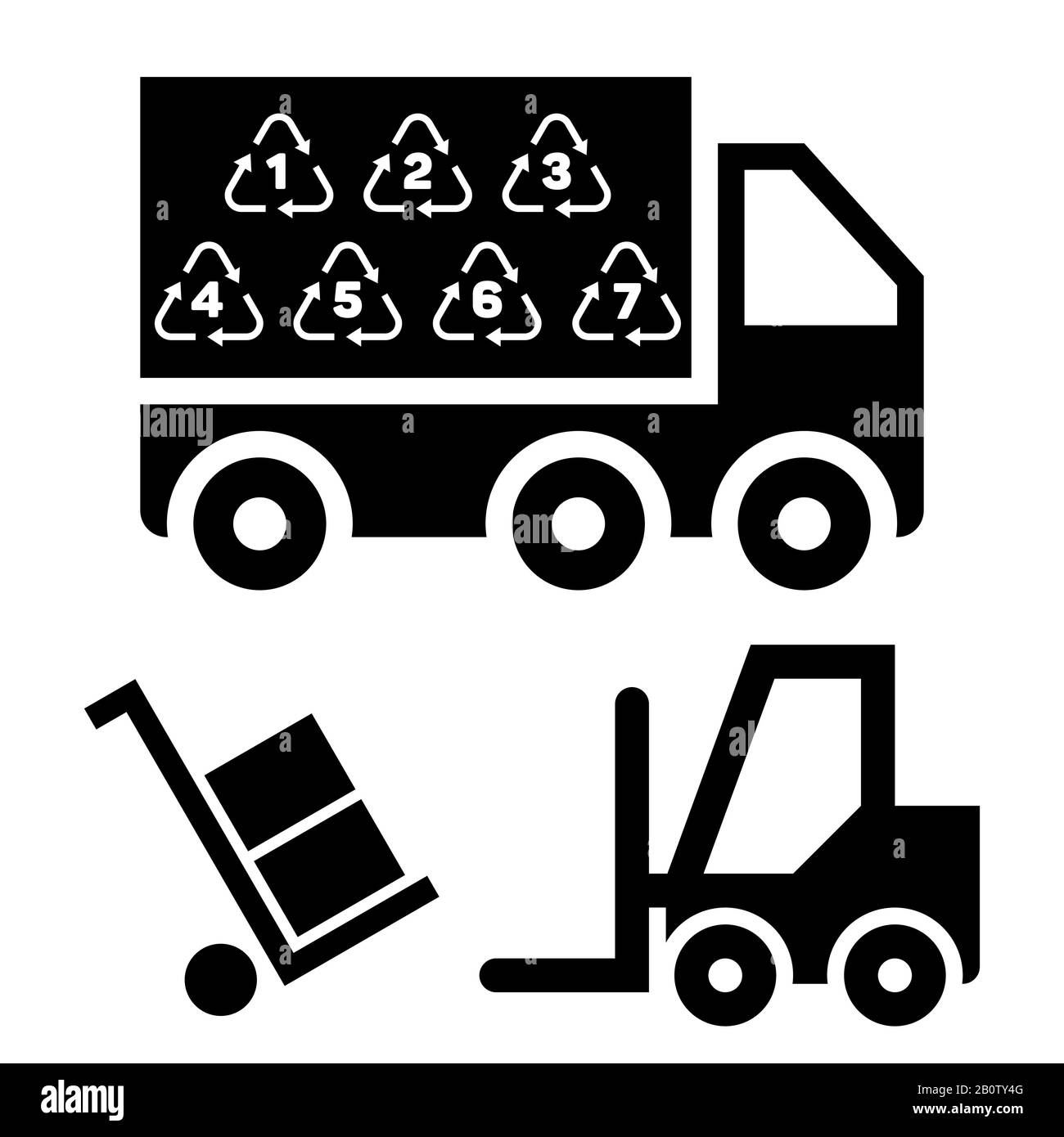 Illustrazione della consegna logistica e del trasporto con piattaforme di carico e camion. Vettore industriale dei veicoli industriali Illustrazione Vettoriale