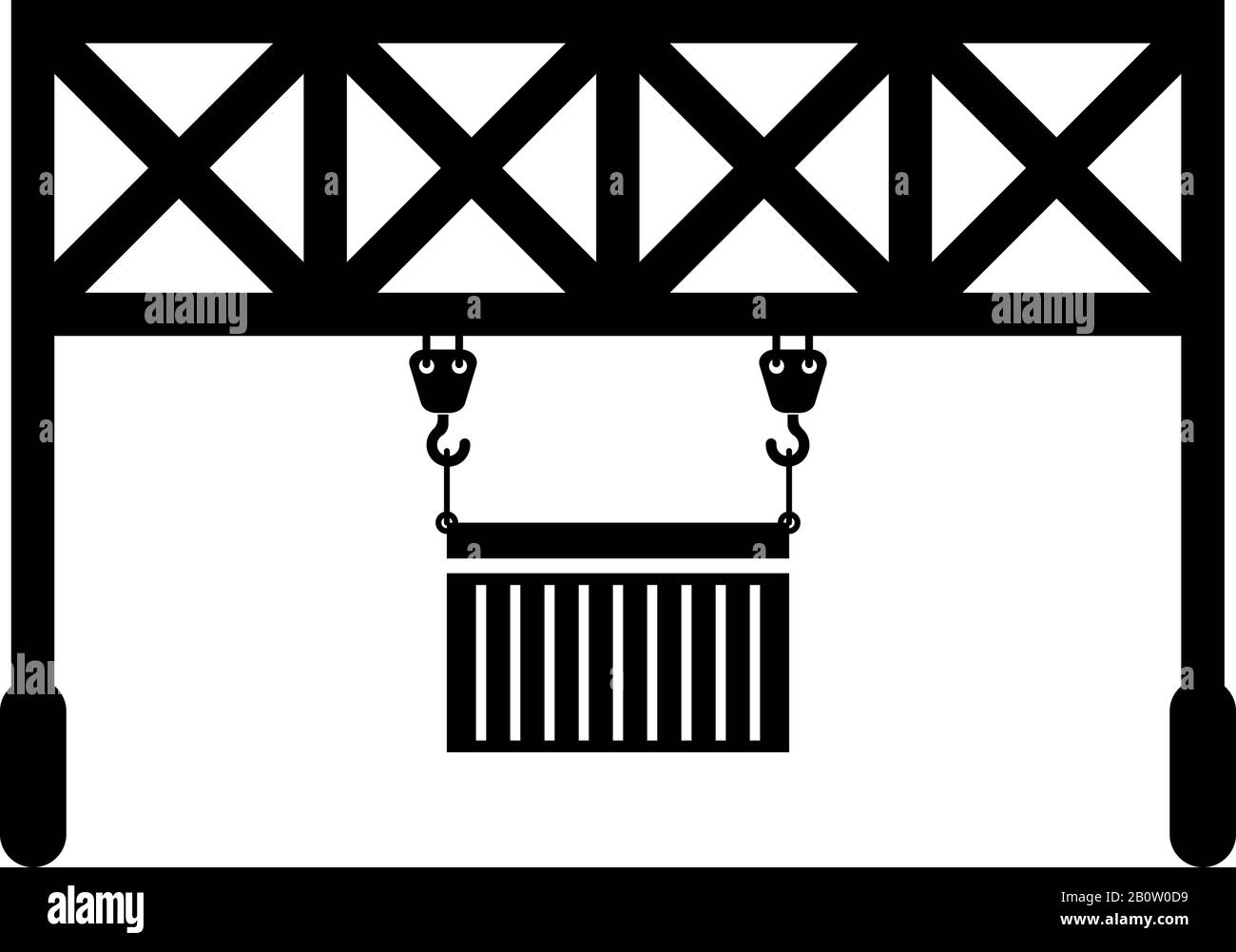 Port loader gru ferroviaria con container cargo Sollevamento merci tecnologia logistica Servizio terminale icona nero colore vettore illustrazione stile piatto Illustrazione Vettoriale