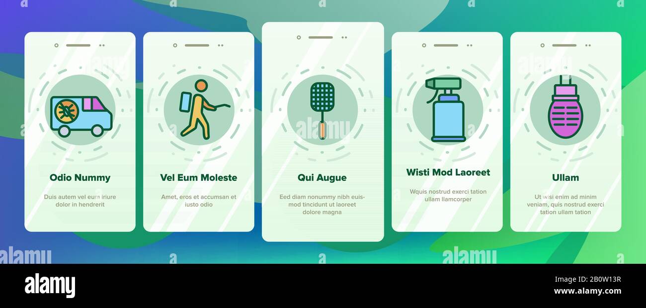 Pest Control Service Onboarding Icons Set Vector Illustrazione Vettoriale