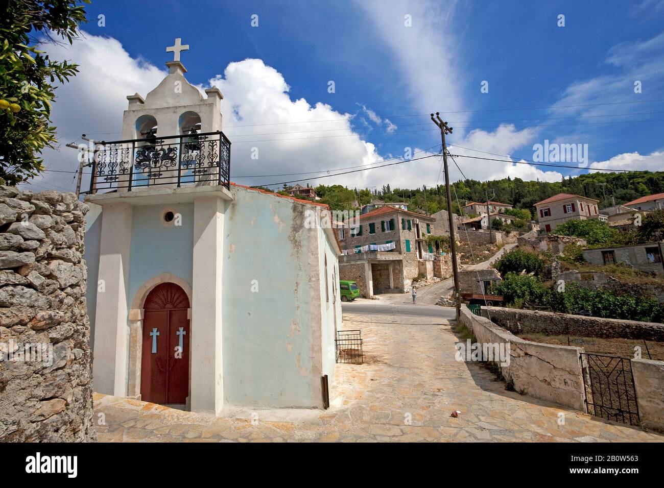Piccola cappella al villaggio Maries, isola di Zante, Grecia Foto Stock