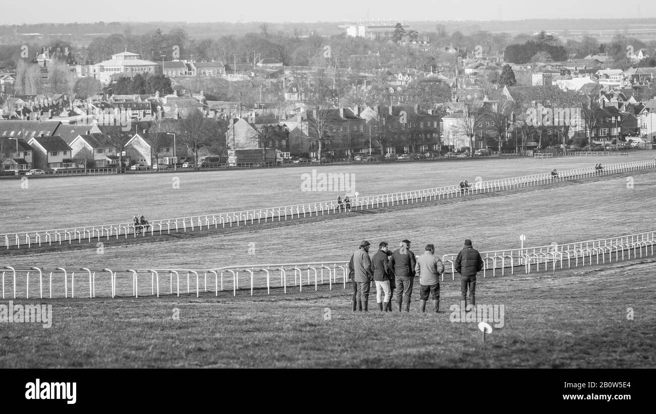 Newmarket Town in Inghilterra è la capitale mondiale dei cavalli da corsa, con 350 anni di storia dell'allevamento e dell'allenamento. La formazione è disponibile sei giorni alla settimana. Foto Stock