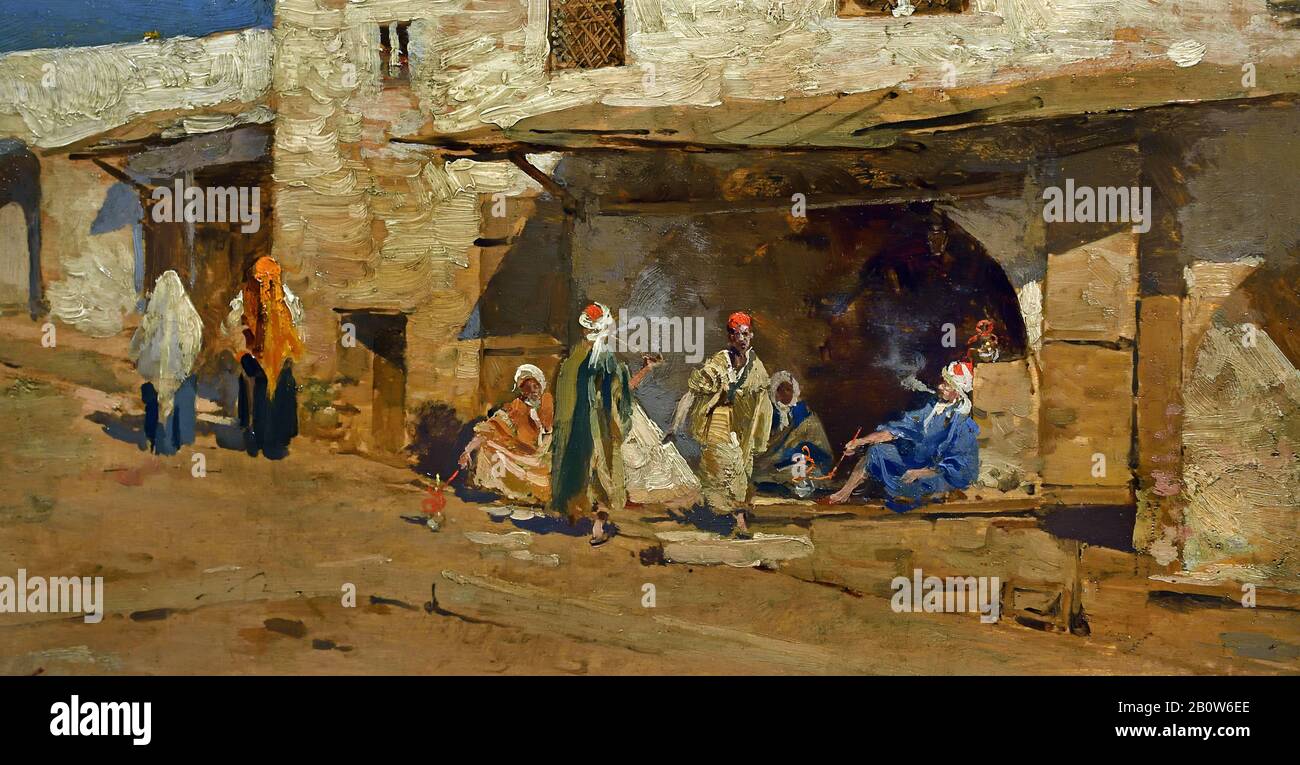Marocchina Street Con Fumatori 1893-1900 di Enrique Simonet Foto Stock