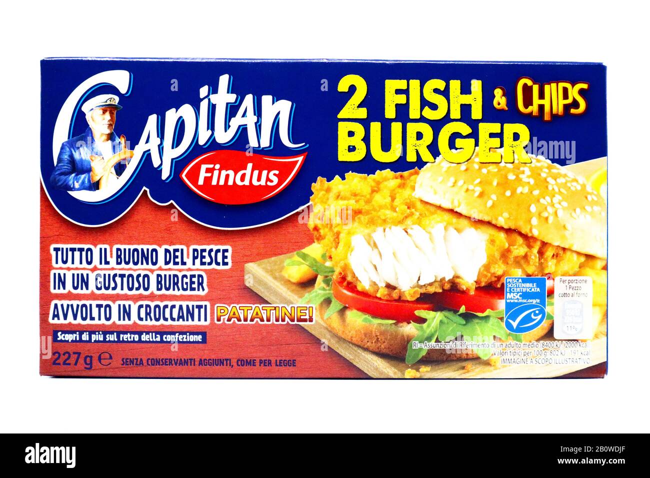 Captain Findus Fish & Chips Burger. FindUs è un marchio di alimenti  surgelati di Nomad Foods Group Foto stock - Alamy