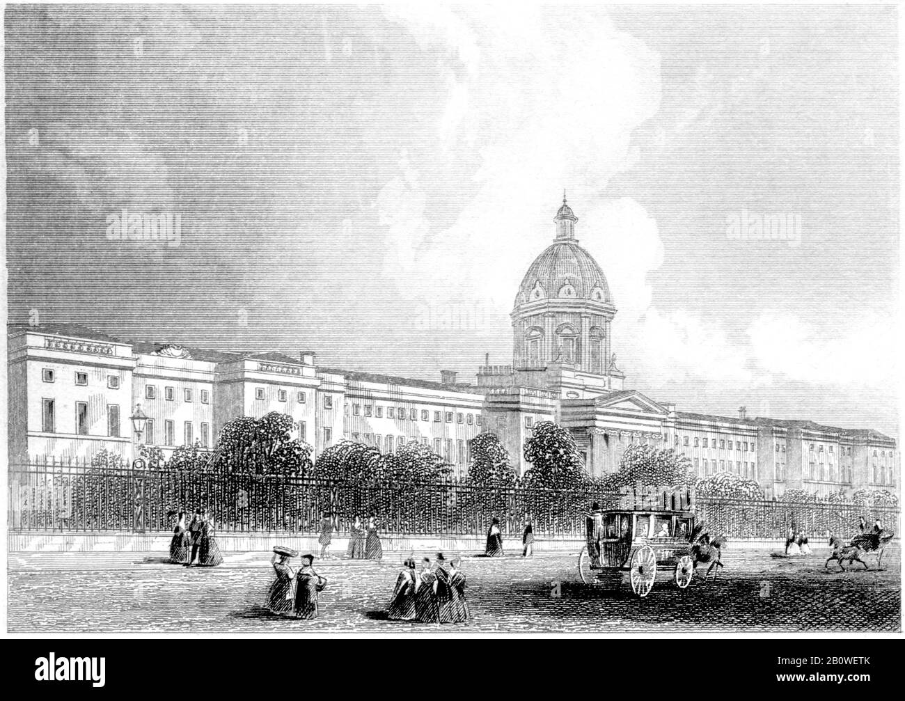 Incisione del Bethlem Hospital, Londra scannerizzata ad alta risoluzione da un libro stampato nel 1851. Si ritiene che questa immagine sia libera da tutti i diritti d'autore. Foto Stock