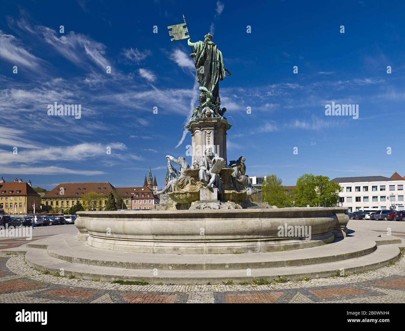 Frankonia Brunnen, Wuerzburg, Bassa Franconia, Baviera, Germania, Europa Foto Stock