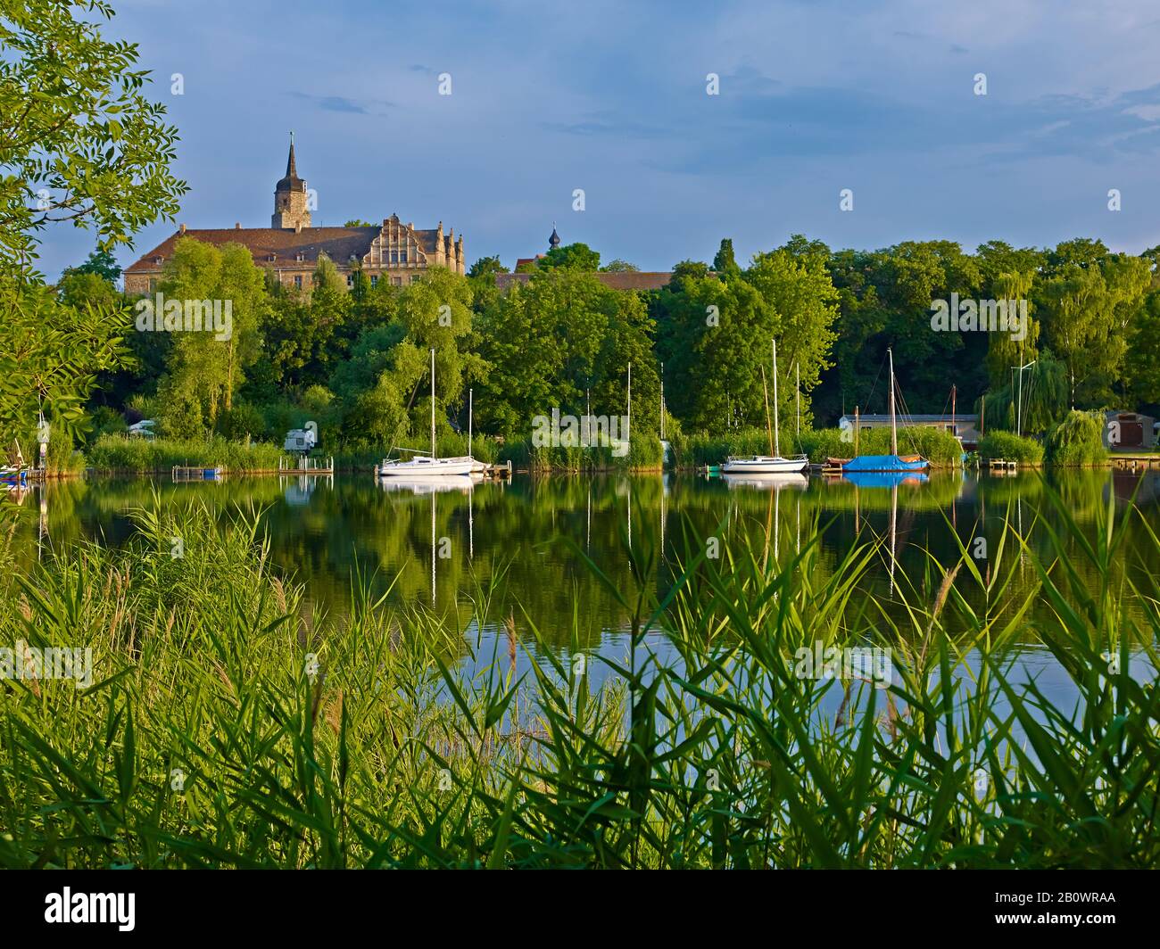 Dolce Lago Con Castello Di Seeburg, Sassonia-Anhalt, Germania Foto Stock