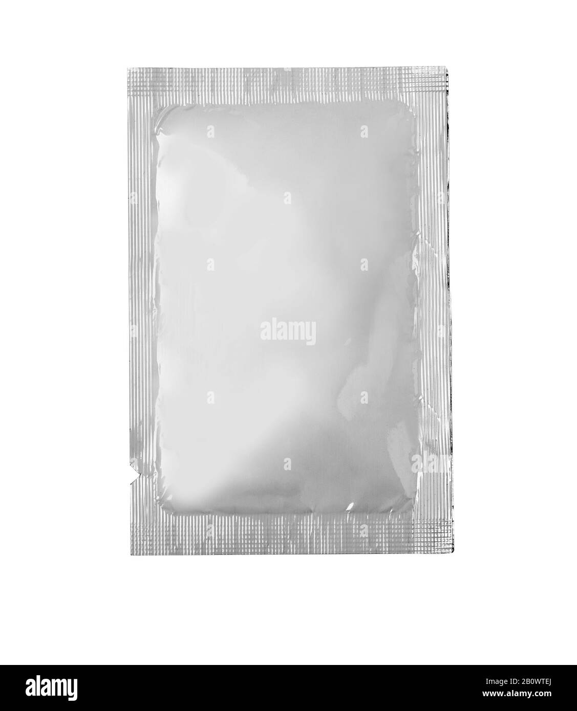 Modello Bianco Pellicola per imballaggio panni bagnati Pouch Medicine O Condom. Caffè, Sale, Zucchero, Pepe, Spezie, Dolci Foto Stock