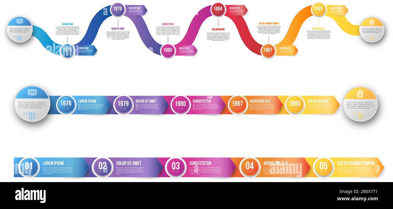 Freccia Infographics timeline hystory modello Illustrazione Vettoriale