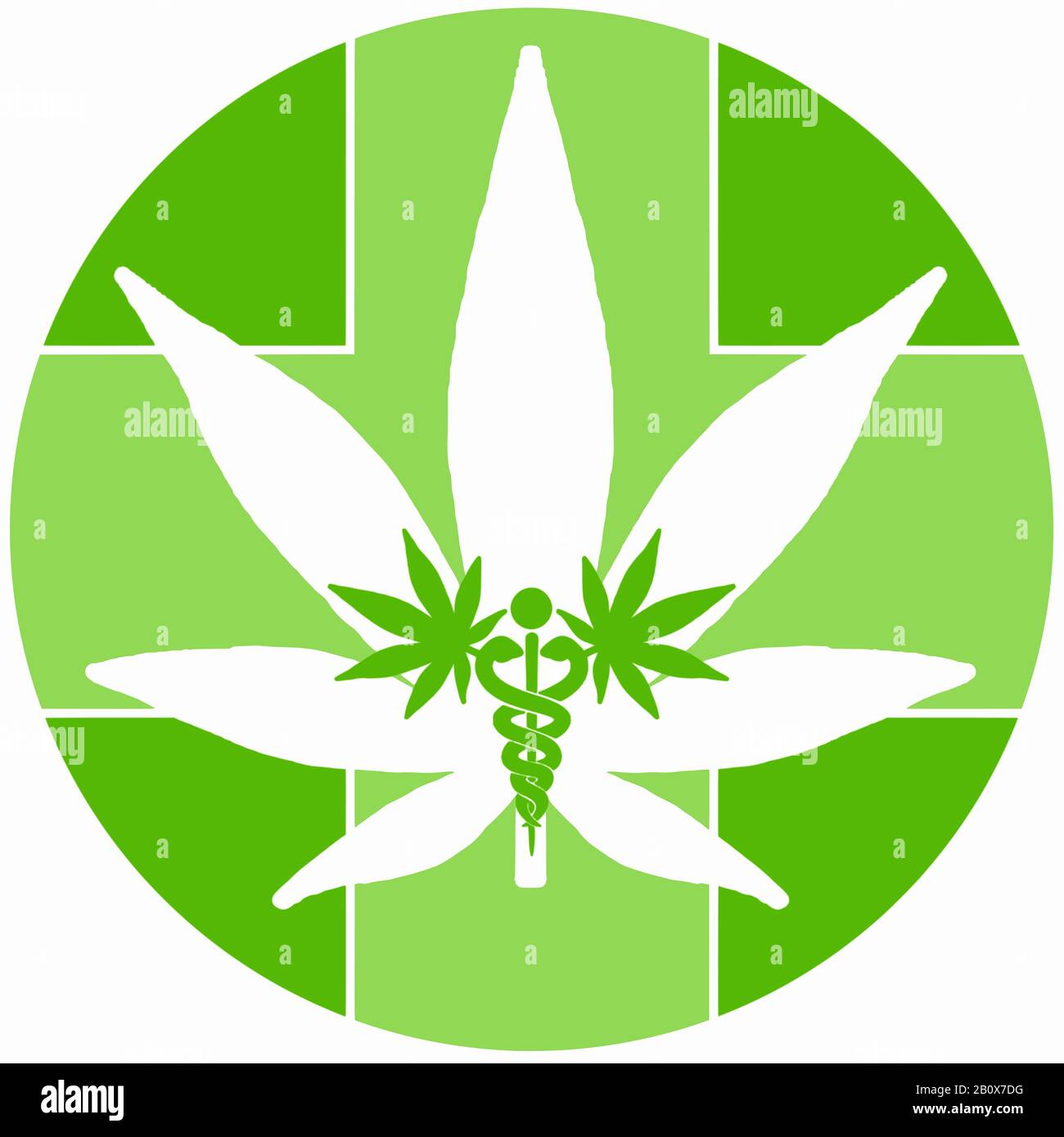 Logo vettoriale di marijuana medica. Schema colore verde e bianco. Illustrazione Vettoriale