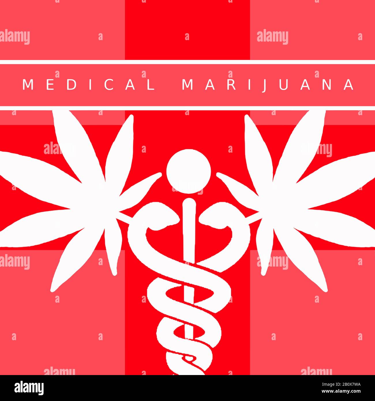 Logo vettoriale di marijuana medica. Schema colore rosso e bianco. Illustrazione Vettoriale