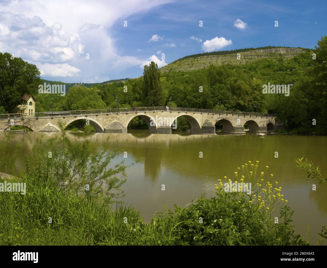 Ponte storico a Göschwitz sulla Saale, Jena, Turingia, Foto Stock