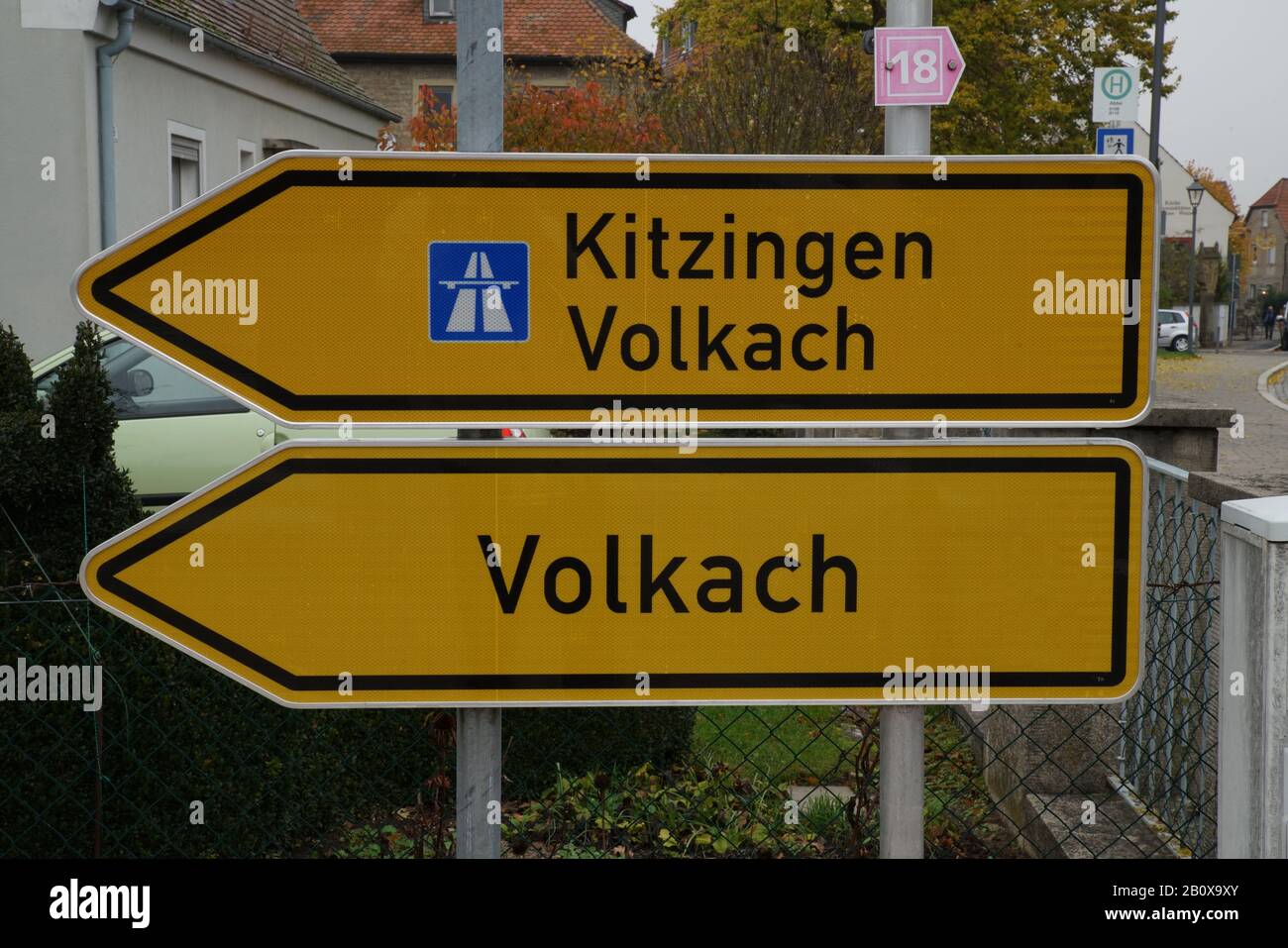 Verkehrsschilder Kitzingen u. Volkach Foto Stock