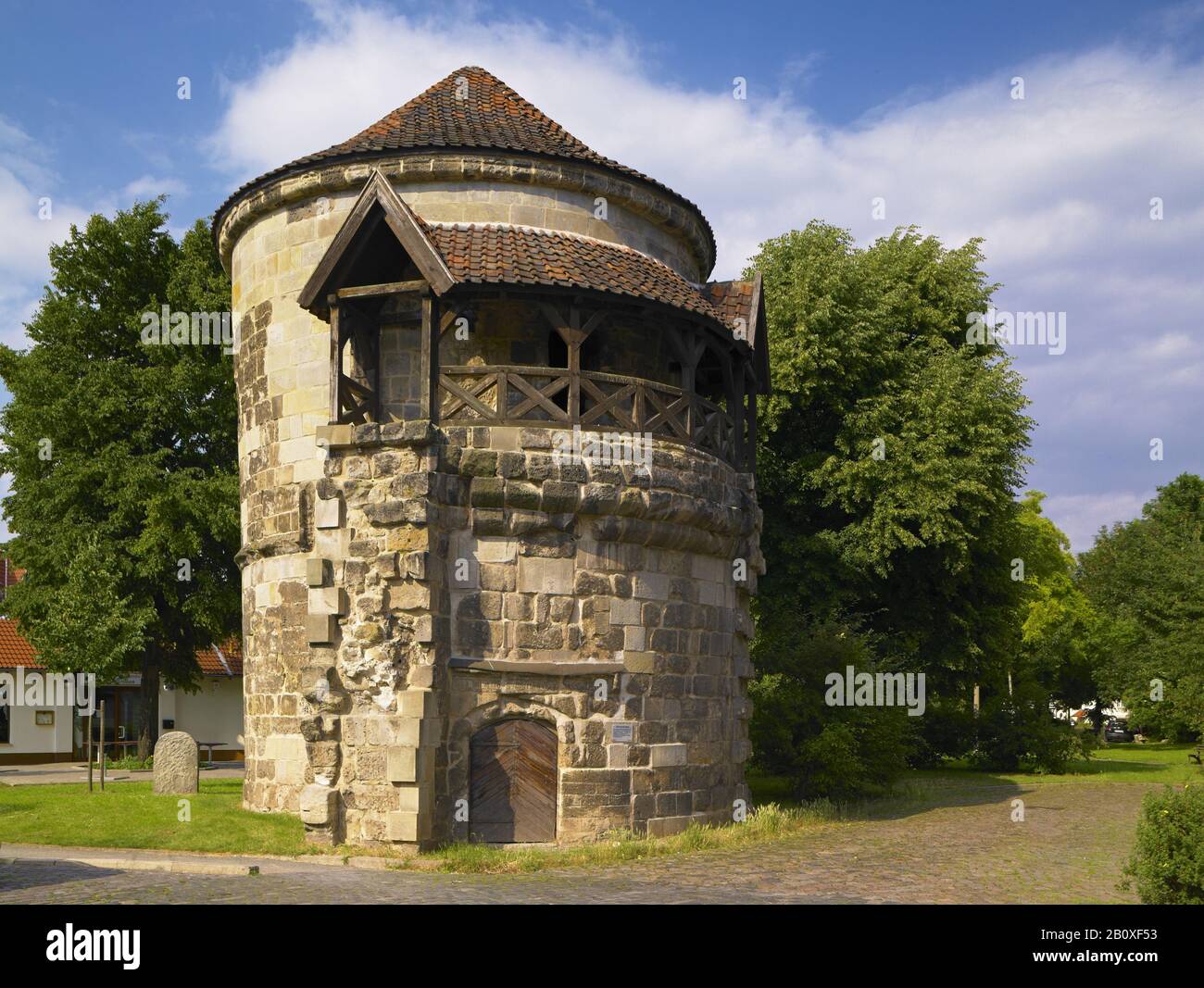 Wassertorturm, parte delle antiche fortificazioni della città di Halberstadt, Sassonia-Anhalt, Germania, Foto Stock