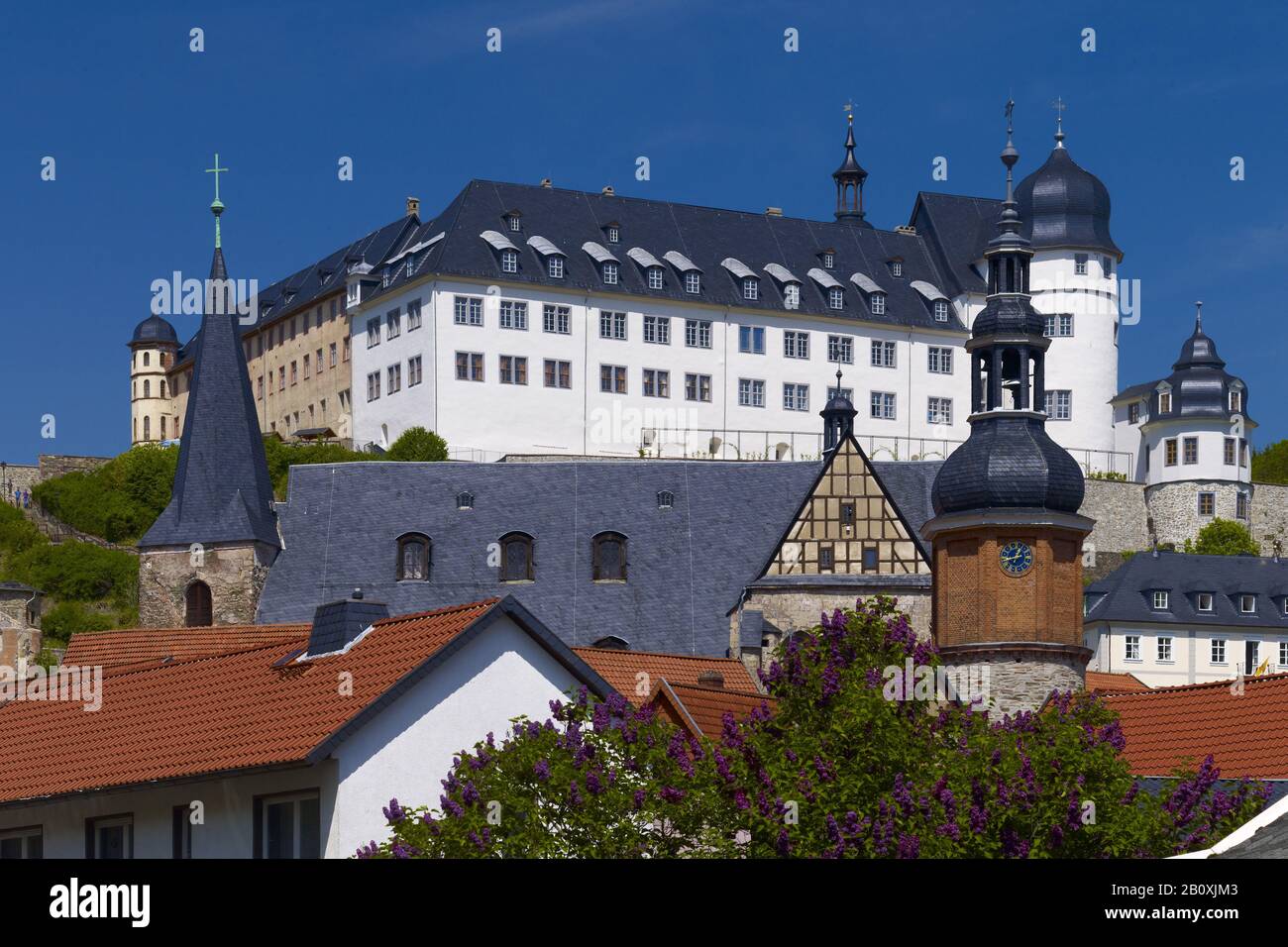 Lo Stolberger Schloss sopra la Place, Stolberg/Harz, Sassonia-Anhalt, Germania, Foto Stock