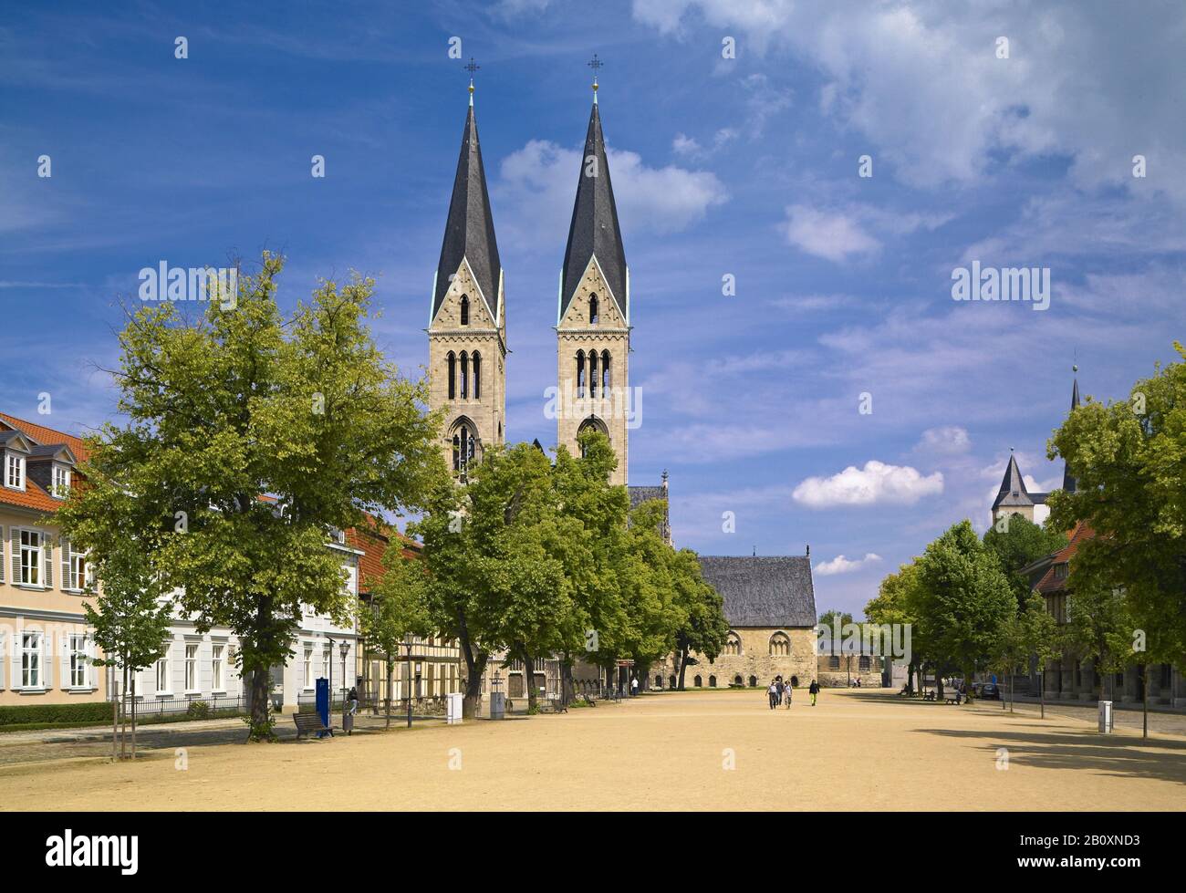 Piazza della Cattedrale con la Cattedrale di Santo Stefano e San Sisto, Halberstadt, Sassonia-Anhalt, Germania, Foto Stock