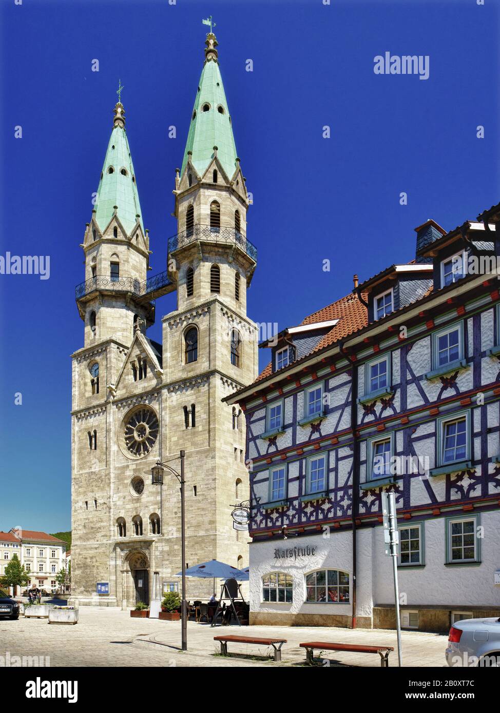 Città Chiesa 'Nostra Signora' E Ratsstube, Meiningen, Turingia, Foto Stock