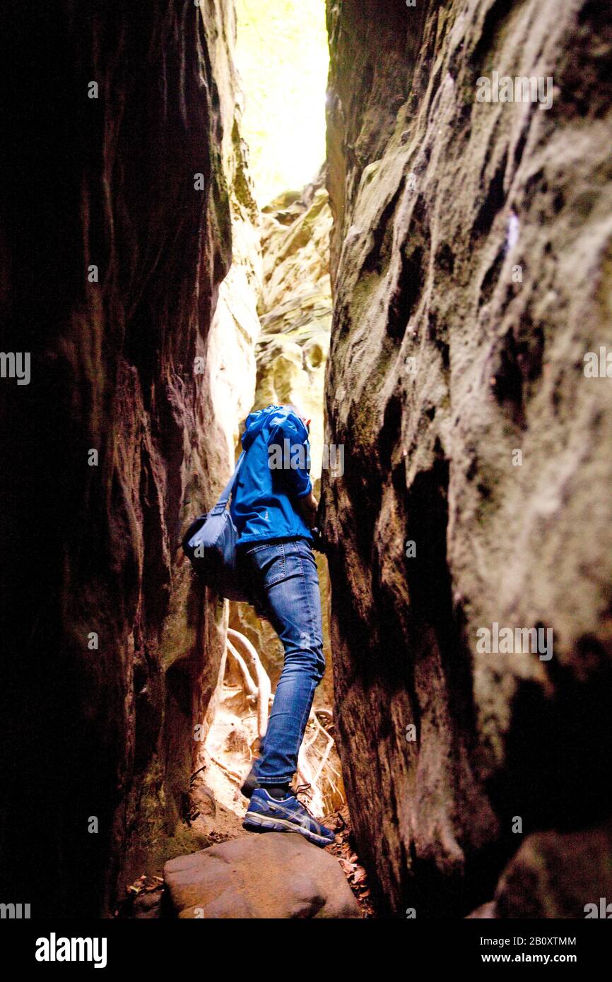 Persone nella Gola del Diavolo nel Parco Naturale dell'Eifel Sud, Germania, Renania-Palatinato, Eifel, Irrel Foto Stock