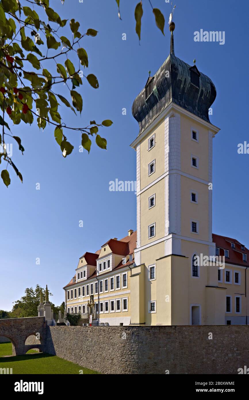 Castello di Delitzsch con ex fossato, Sassonia, Germania, Foto Stock