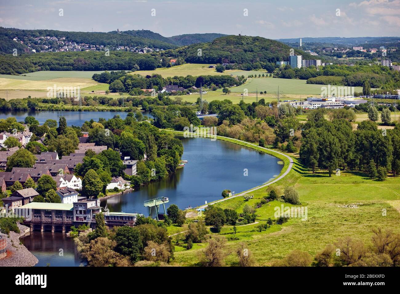 Vista da Volmarstein alla valle della Ruhr, Germania, Renania Settentrionale-Vestfalia, zona della Ruhr, Wetter/Ruhr Foto Stock