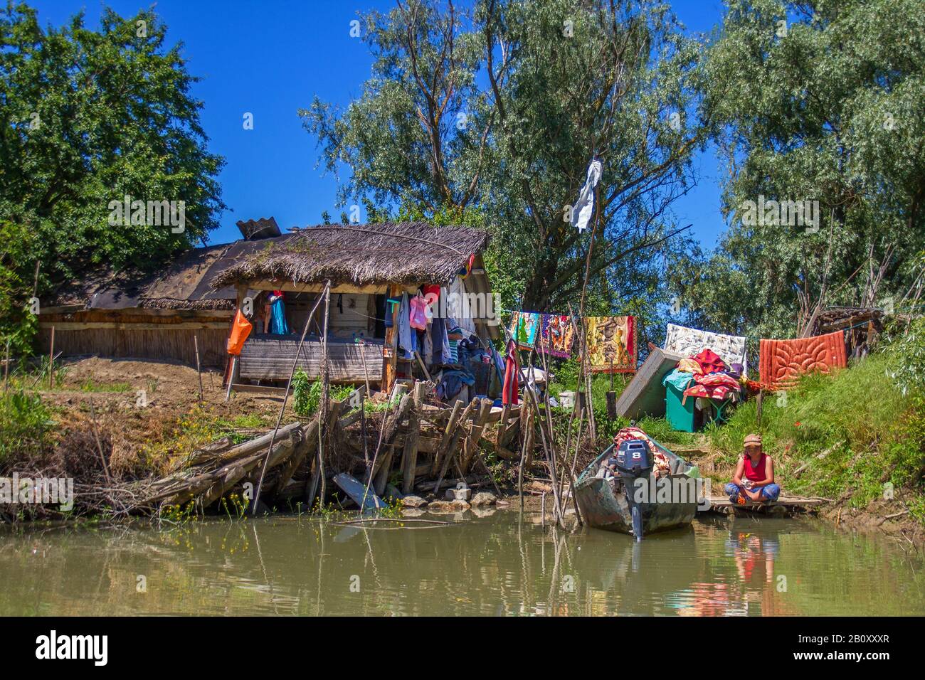 Rifugio nel delta del Danubio, Romania, Delta del Danubio Foto Stock
