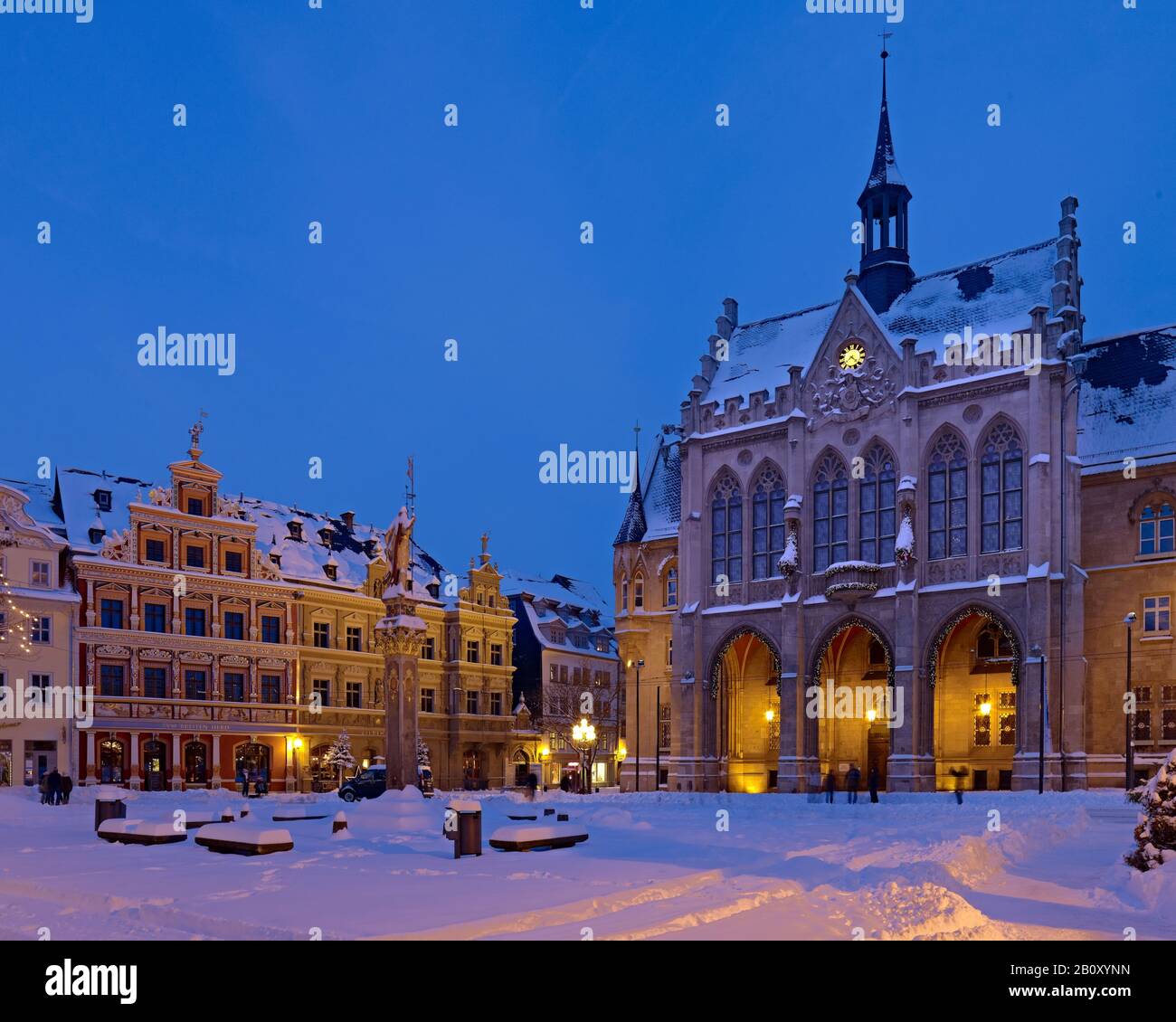 Mercato del pesce, municipio e allevamento di Haus zum Breiten, Erfurt, Turingia, Germania, Foto Stock