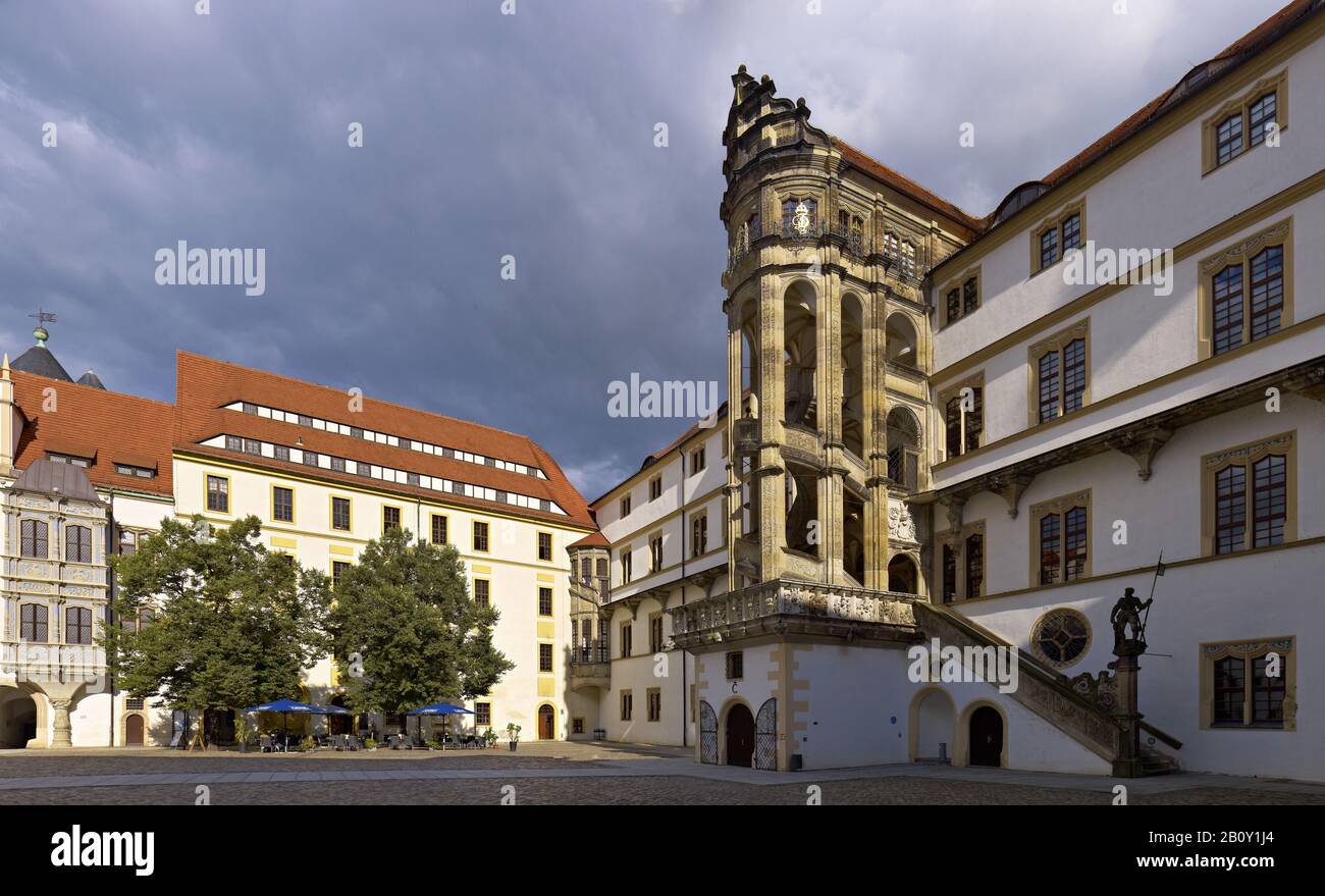 Cortile Del Castello Di Hartenfels Con Grossem Wendelstein, Torgau, Sassonia, Germania, Foto Stock