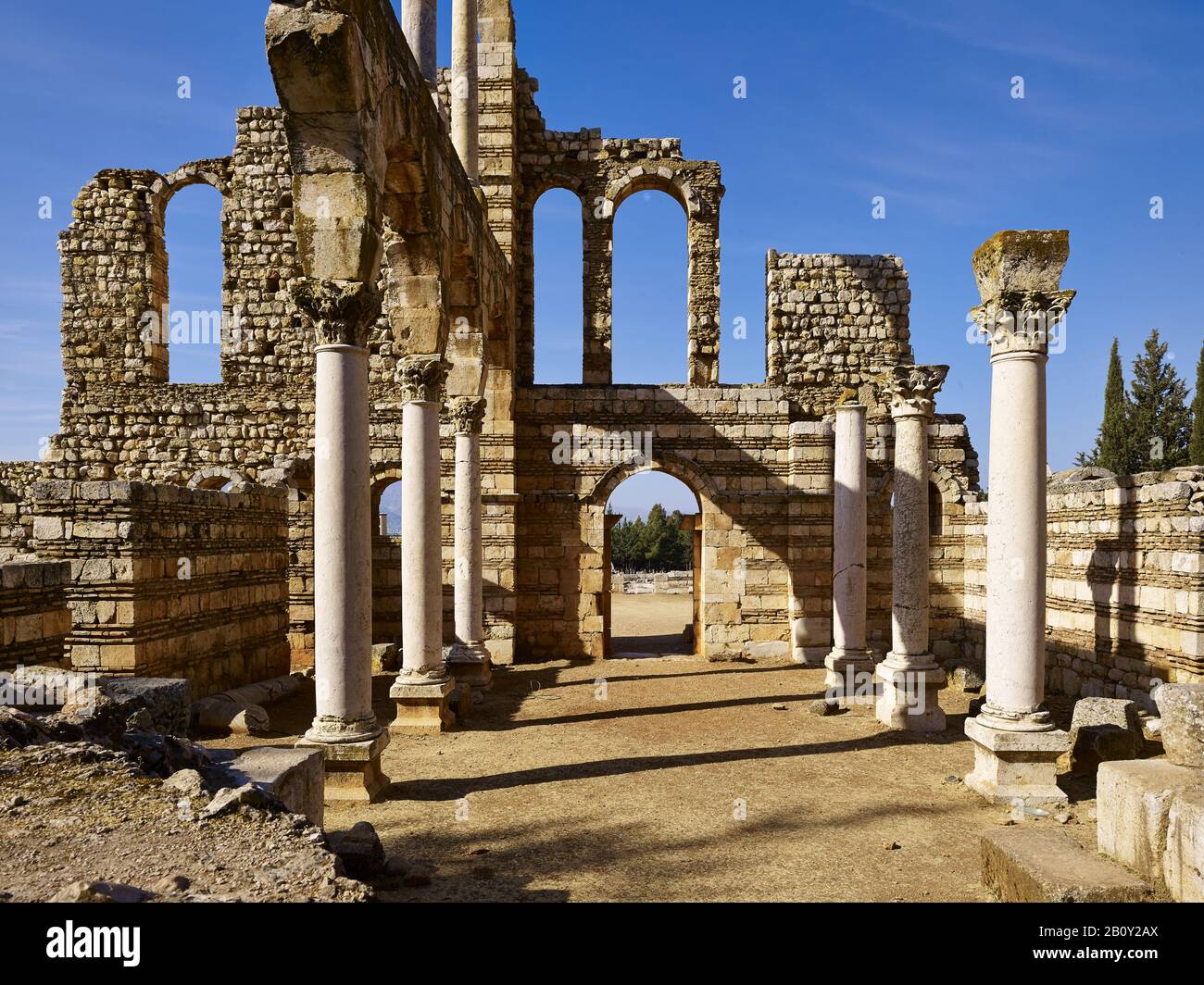 Sala ipogyle del Palazzo del Nord nella città antica di Anjar anche Haoush Mousa, Libano, Foto Stock
