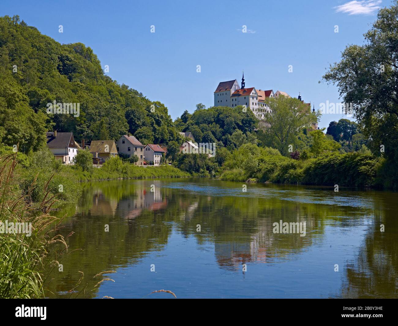 Castello Di Colditz Con Mulde, Sassonia, Germania, Foto Stock