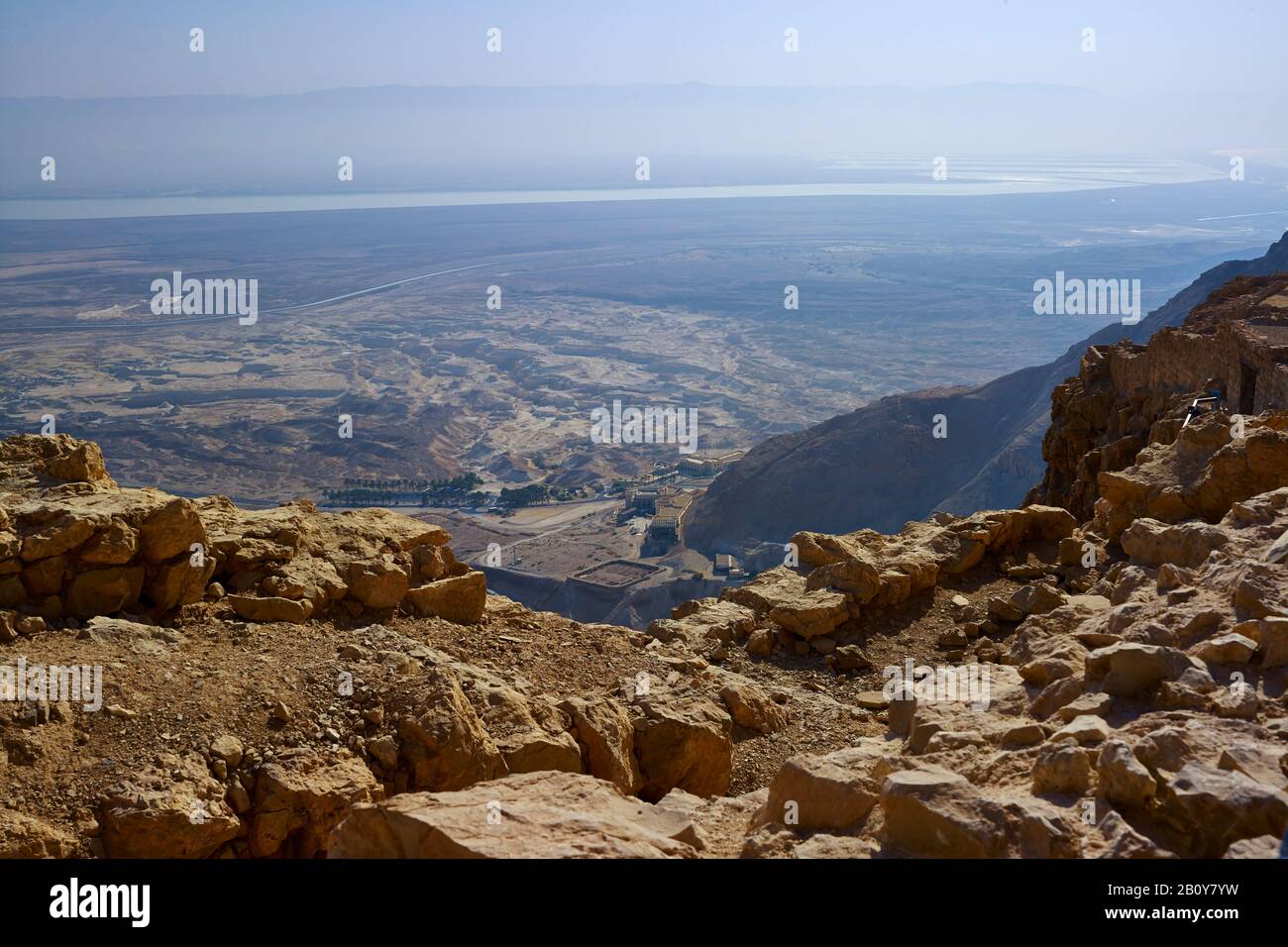 Vista dalla fortezza di roccia ebraica Masada al Mar Morto, Israele, Vicino Oriente, Foto Stock