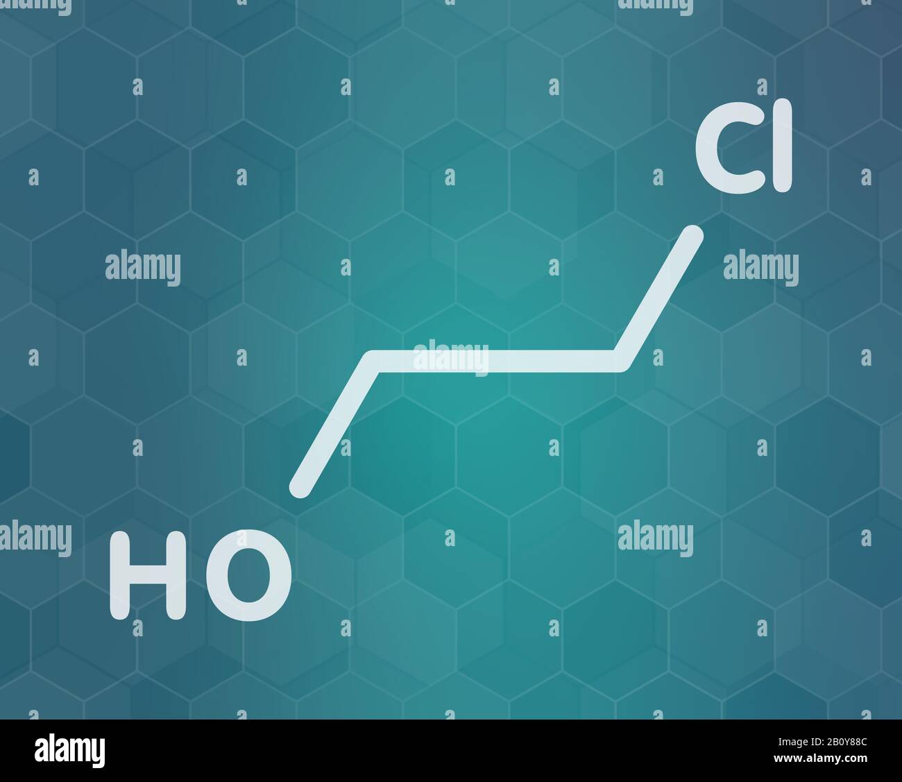 Molecola di cloridrina di etilene, illustrazione Foto Stock