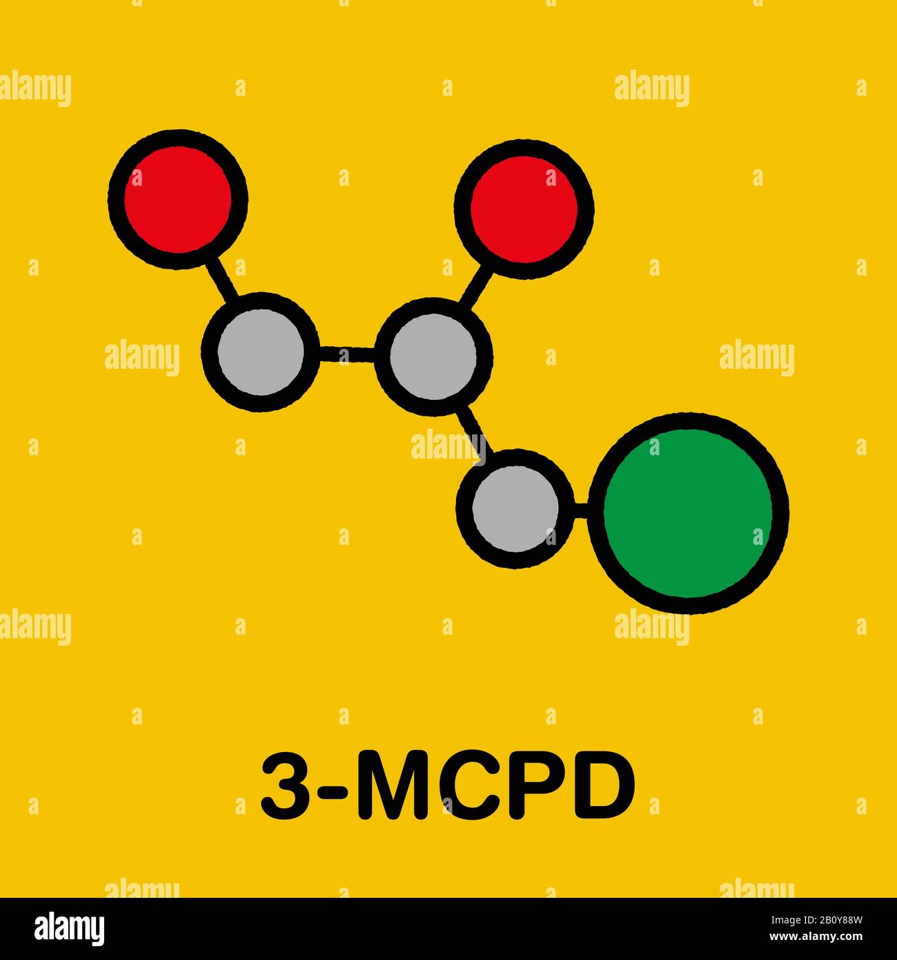 Molecola di 3-MCPD cancerogena per il sottoprodotto alimentare, illustrazione Foto Stock