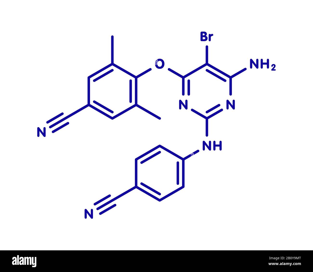 Etravirina molecola di farmaco HIV, illustrazione Foto Stock