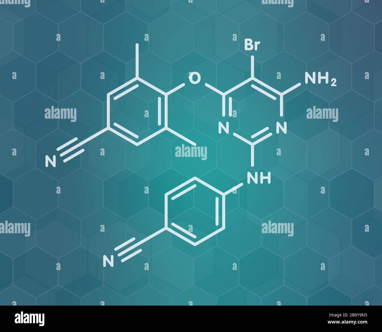 Etravirina molecola di farmaco HIV, illustrazione Foto Stock