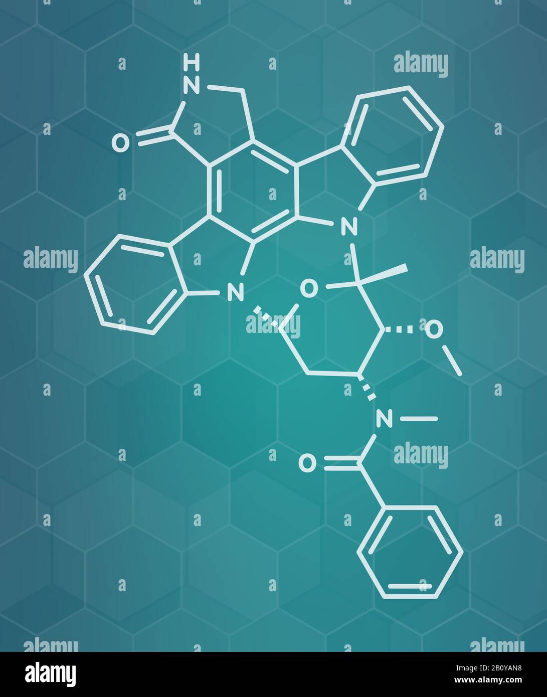 Molecola di farmaco per il cancro di Midostaurin, illustrazione Foto Stock