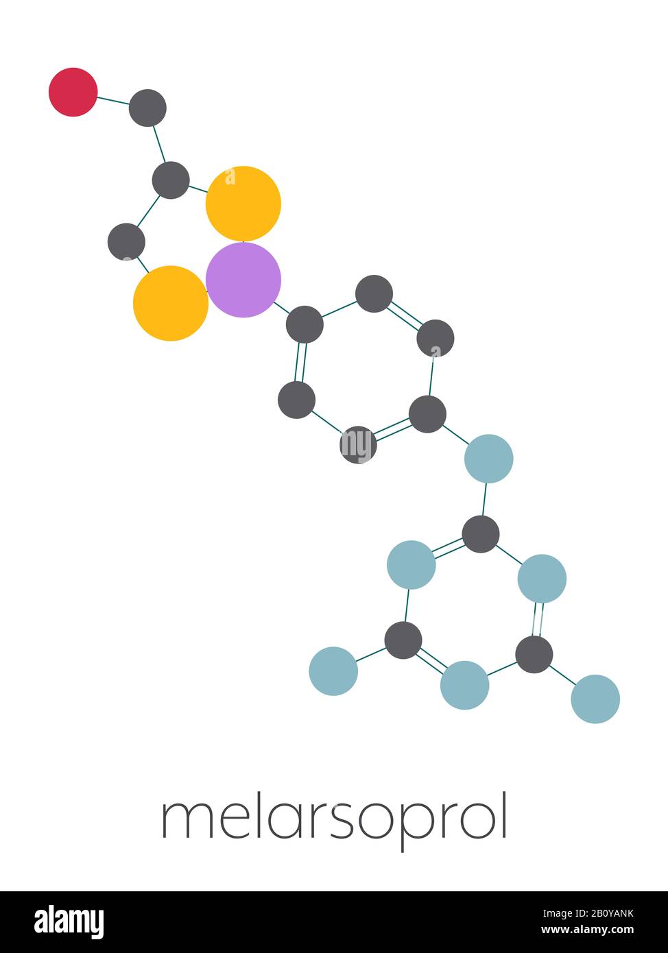 Molecola di farmaco di tripanosomiasi di Melarsoprol, illustrazione Foto Stock
