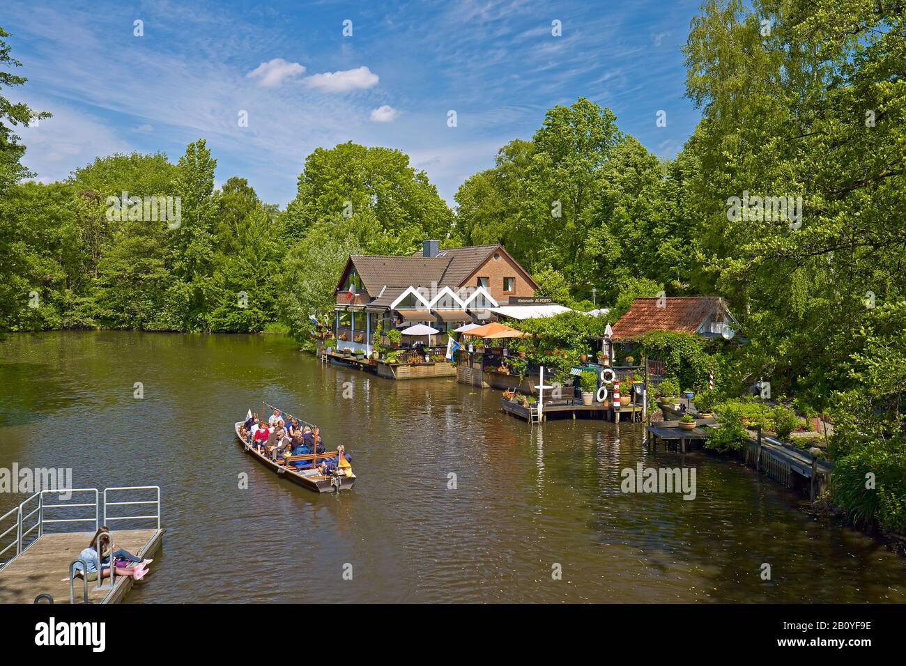 Fleetkahnfahrten Burggraben la città anseatica di Stade, Bassa Sassonia, Germania, Foto Stock